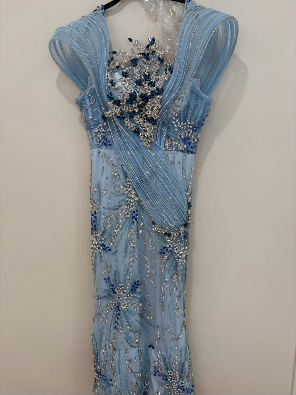 Elegant Light Blue Embellished Evening Dress